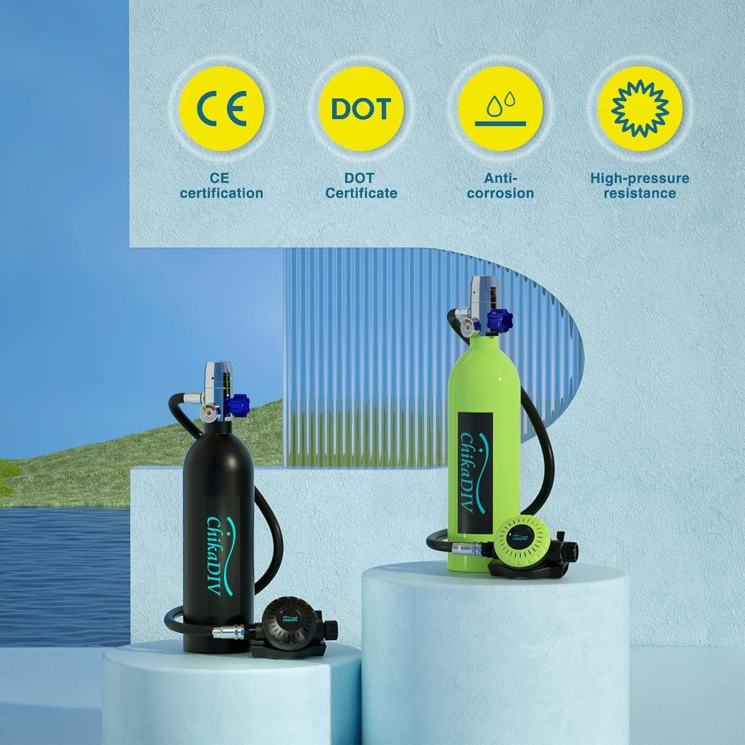 Mini Scuba Tank, 1L Lung Tank for 12-18 Minute Underwater Breathing for Snorkeling & Scuba Diving Tank for Exploration Emergency