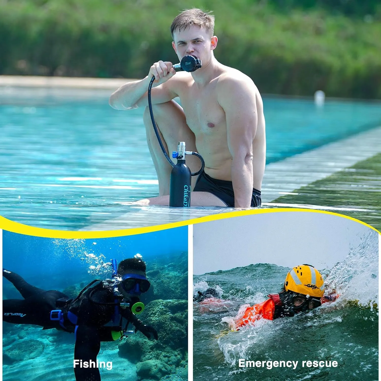 Mini Scuba Tank, 1L Lung Tank for 12-18 Minute Underwater Breathing for Snorkeling & Scuba Diving Tank for Exploration Emergency