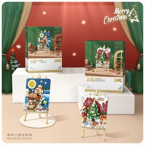 Mini Building Blocks Bricks Christmas Tree Sleigh Train Model 3D Autostereogram Drawing Home Decor Gift 1280 1282 1283 1296 (1283-with Box)