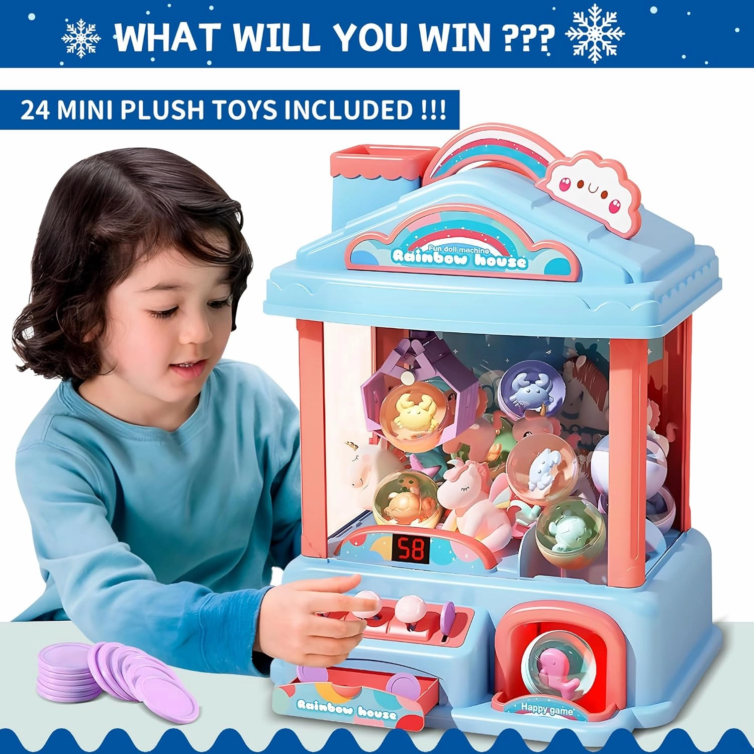 Mini Claw Machine for Kids | Electric Vending Machine Toy Arcade Game Toy with Mini Prizes, Candy Claw Machine Toys Adjustable Sound and Music, Birthday Gifts for Girls
