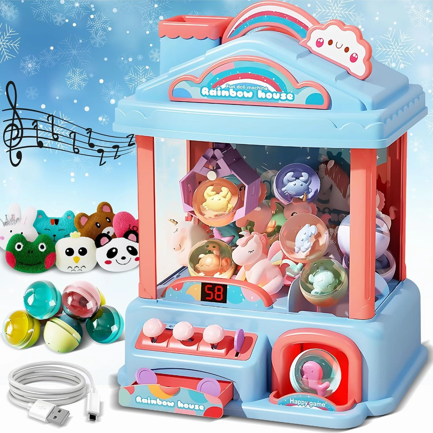Mini Claw Machine for Kids | Electric Vending Machine Toy Arcade Game Toy with Mini Prizes, Candy Claw Machine Toys Adjustable Sound and Music, Birthday Gifts for Girls