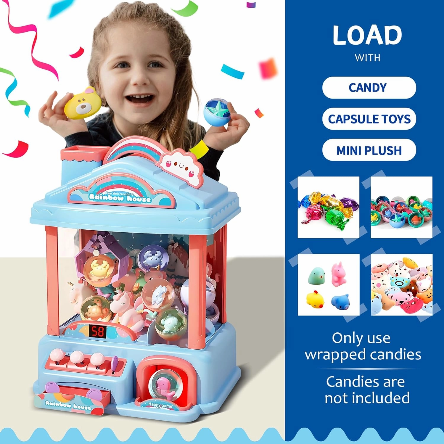 Mini Claw Machine for Kids | Electric Vending Machine Toy Arcade Game Toy with Mini Prizes, Candy Claw Machine Toys Adjustable Sound and Music, Birthday Gifts for Girls