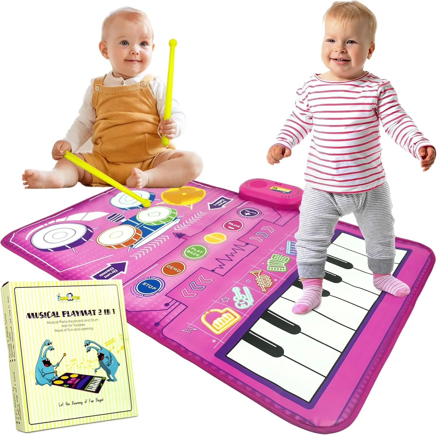 MINIARTIS 2-in-1 Baby Musical Mat | Floor Piano Mat & Drum Set for Toddlers 1-3 | Baby Musical Toys | Educational Music Mat for Girls & Boys Birthday Gifts