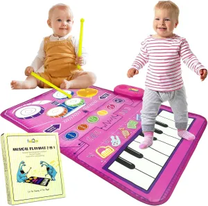 MINIARTIS 2-in-1 Baby Musical Mat | Floor Piano Mat & Drum Set for Toddlers 1-3 | Baby Musical Toys | Educational Music Mat for Girls & Boys Birthday Gifts