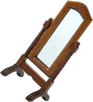 Miniature Adjustable Angle Dressing Mirror for Dollhouse Realistic Dollhouse Decor Tiny Walnut Color Model for Craft Bedroom Furniture