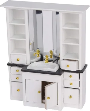 Miniature Furniture, Mini Basin Cabinet White Color Dollhouse Furniture, Wood Play House Toys for Bathroom Kitchen Decoration 1/12 Dollhouse(White, Blue)