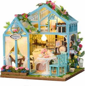 Miniature House Kit, Dollhouse Kit, Miniature Kit, DIY Mini House Building Kit for Adult Teen, Floral House