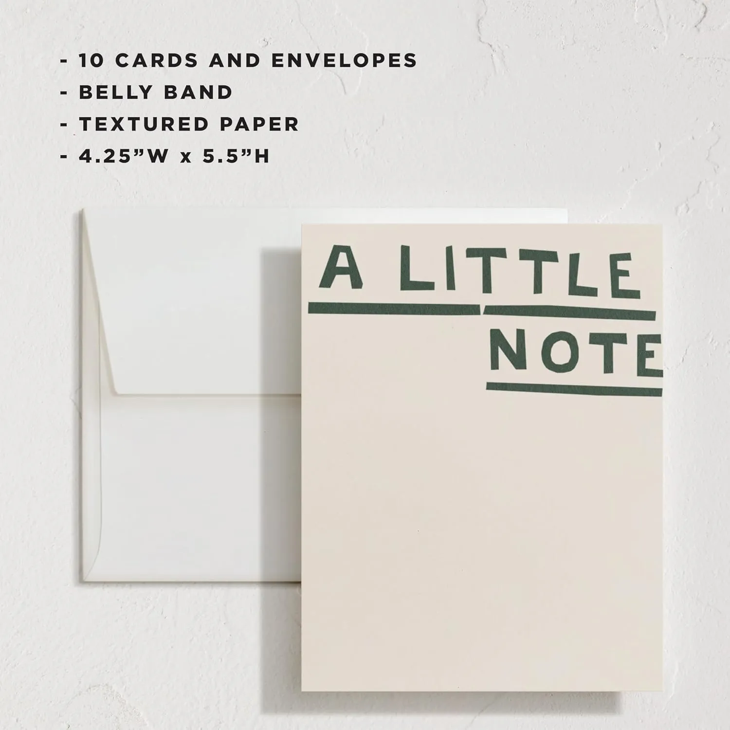 Minted Little Note Stationery Set, Set of 10, Flat Note Cards & Envelopes for Invitiations and Handwritten Thank You Messages, Minimalist Dark Green Stripes Design, Gifts for Women, Luxurious Paper