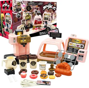 Miraculous Ladybug Cafe Play Set, Pretend Role Play Coffee Machine, Interactive Cash Register with Sound and Light - Toys for Kids with Kitchen Accessories, Bakery, Bills, and Coins