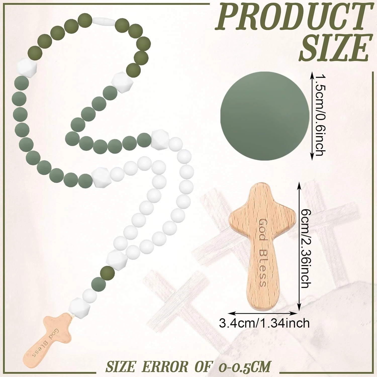 Misdary Baby Rosary Baptism Gift Silicone God Bless Kids First Rosary with Cross 1st Year Baptism Party Supply for Baby Shower Christian Communion Gifts(Green,Square)