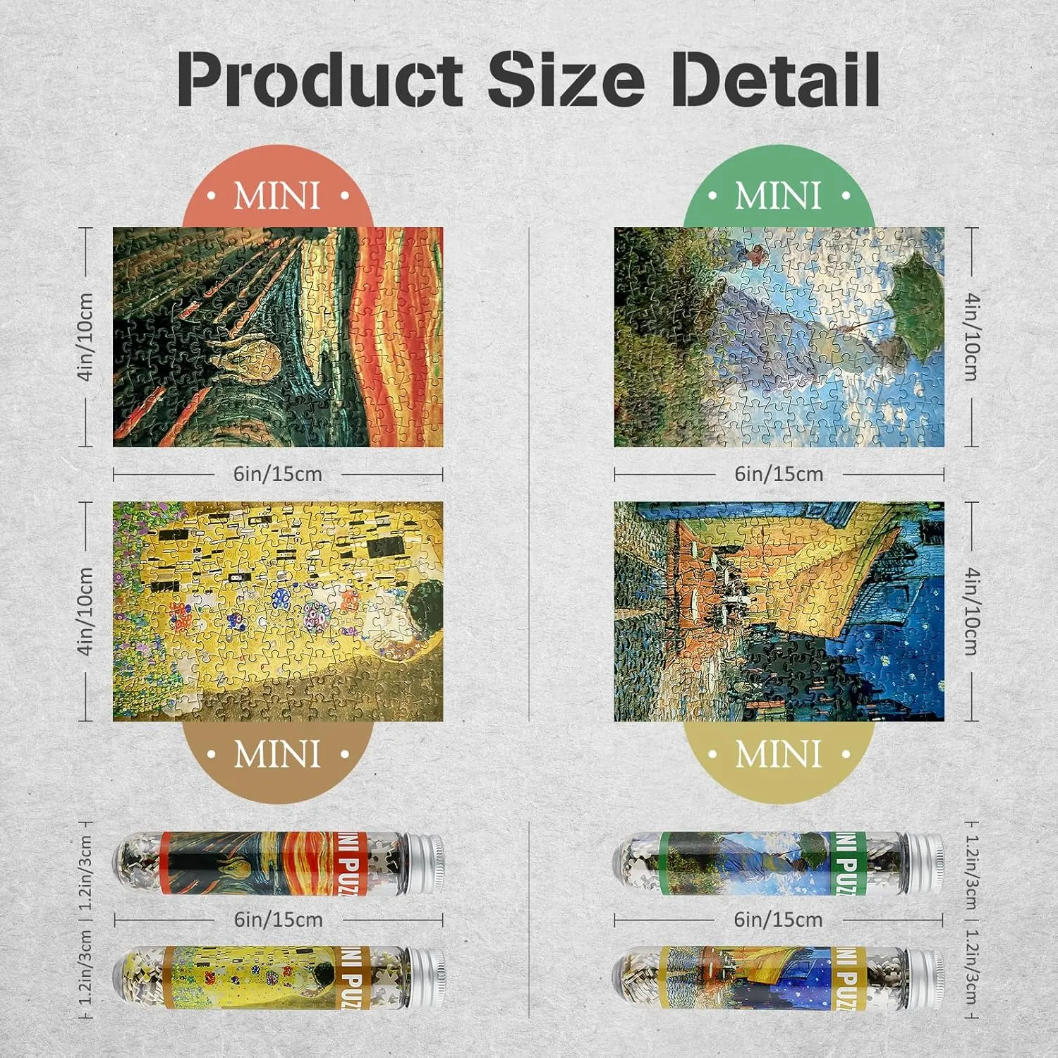 MISITU Small Jigsaw Puzzles for Adults - Challenging Mini Puzzles, 150 Pieces, Classical Art, Travel, 6 x 4 inch, 4 Packs