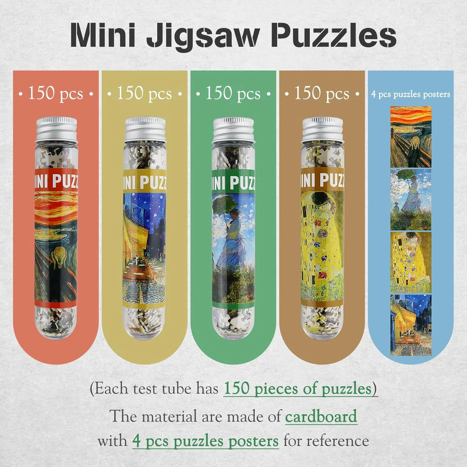 MISITU Small Jigsaw Puzzles for Adults - Challenging Mini Puzzles, 150 Pieces, Classical Art, Travel, 6 x 4 inch, 4 Packs