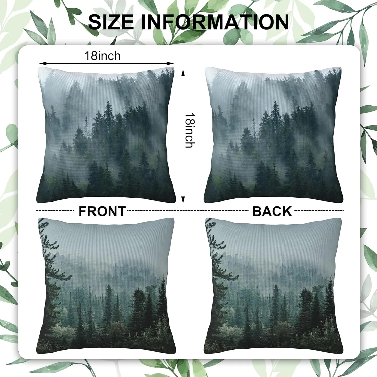 Misty Forest Throw Pillow Cover Case Misty Valley and Dark Forest Throw Pillows Set of 2 Soft Pillow Covers 18x18 Inches Farmhouse Home Decor for Living Room Bedroom Sofa Couch Cushion Cover