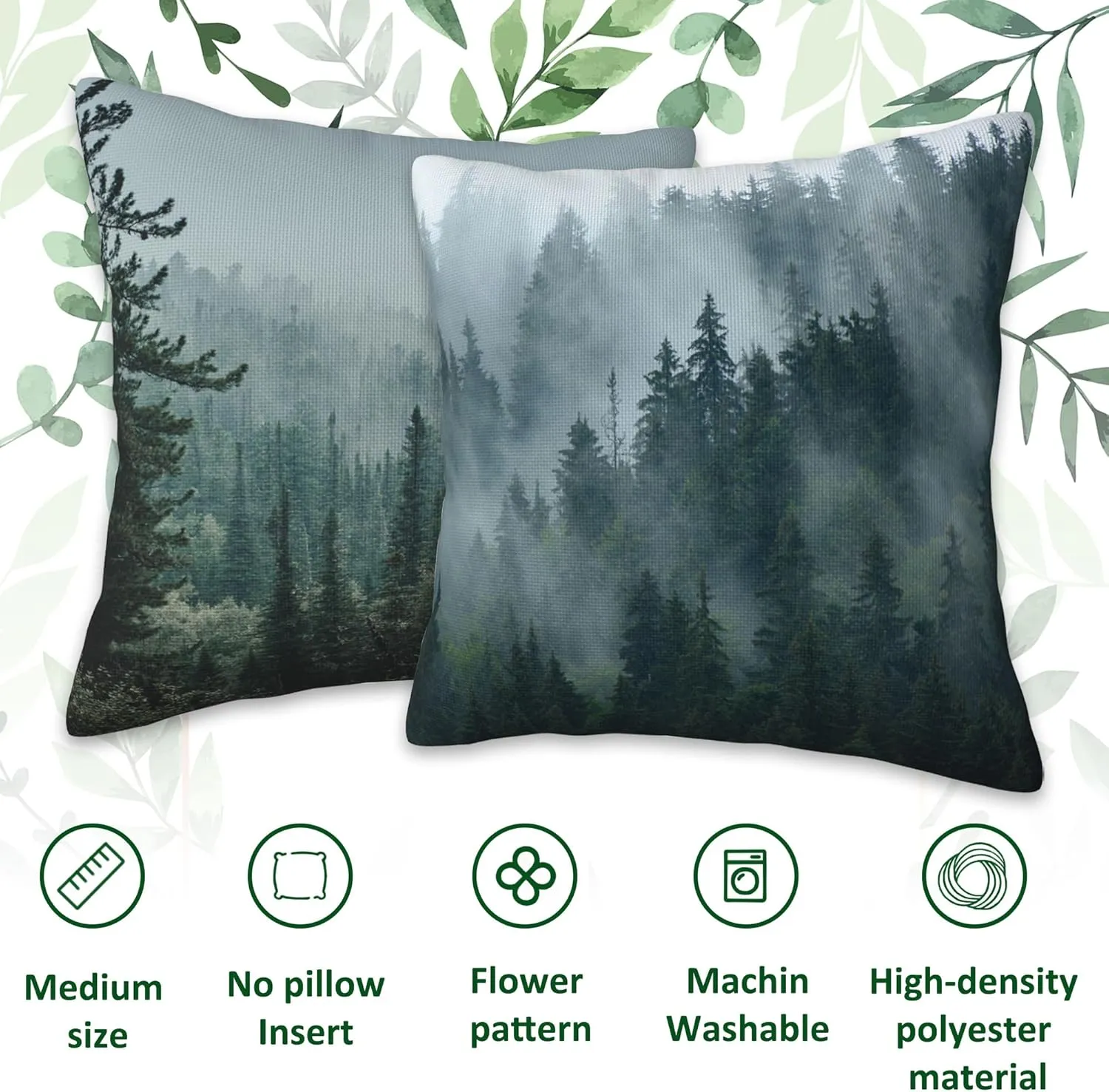 Misty Forest Throw Pillow Cover Case Misty Valley and Dark Forest Throw Pillows Set of 2 Soft Pillow Covers 18x18 Inches Farmhouse Home Decor for Living Room Bedroom Sofa Couch Cushion Cover