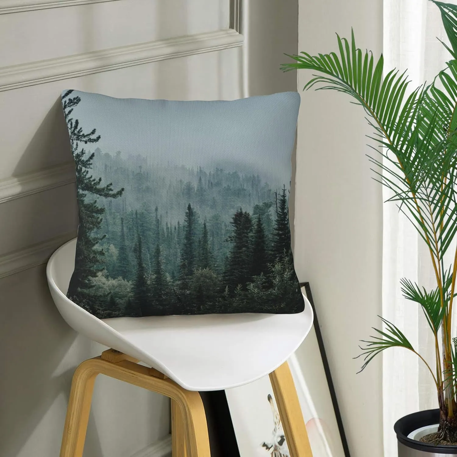 Misty Forest Throw Pillow Cover Case Misty Valley and Dark Forest Throw Pillows Set of 2 Soft Pillow Covers 18x18 Inches Farmhouse Home Decor for Living Room Bedroom Sofa Couch Cushion Cover