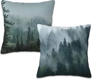 Misty Forest Throw Pillow Cover Case Misty Valley and Dark Forest Throw Pillows Set of 2 Soft Pillow Covers 18x18 Inches Farmhouse Home Decor for Living Room Bedroom Sofa Couch Cushion Cover