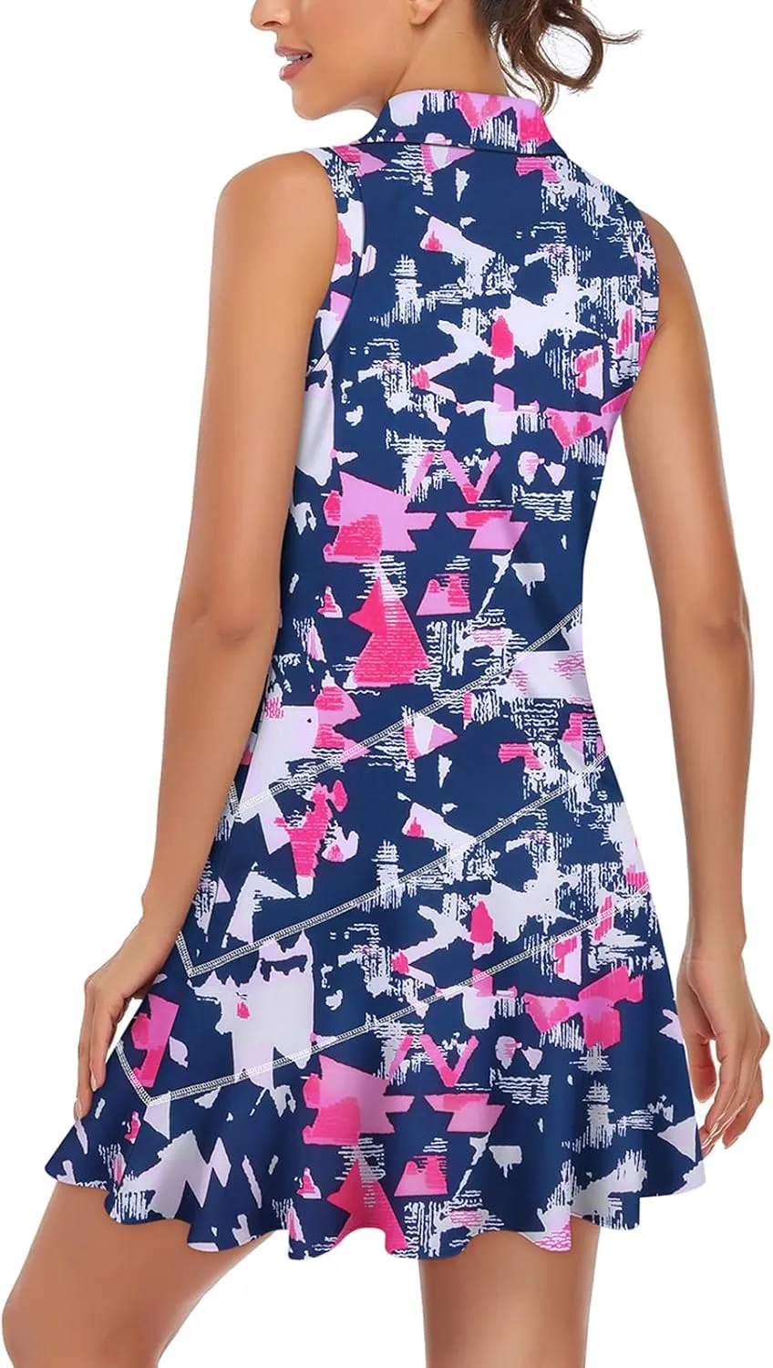 Misyula Tennis Dresses for Women,Athletic Dress with Shorts 2Pockets Zip Up Polo Sleeveless Golf Workout Dress(XS-XL)