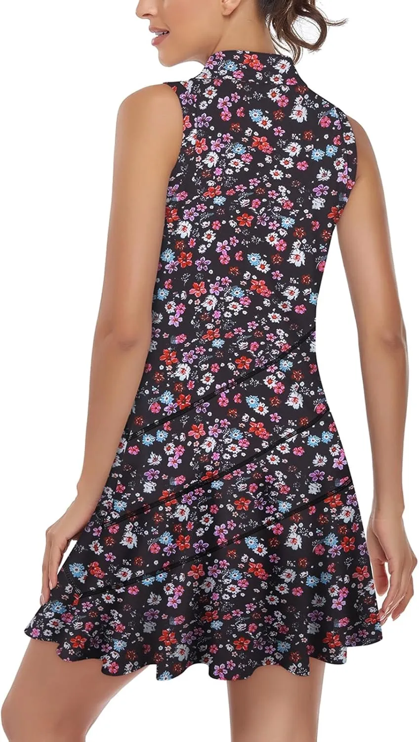 Misyula Tennis Dresses for Women,Athletic Dress with Shorts 2Pockets Zip Up Polo Sleeveless Golf Workout Dress(XS-XL)