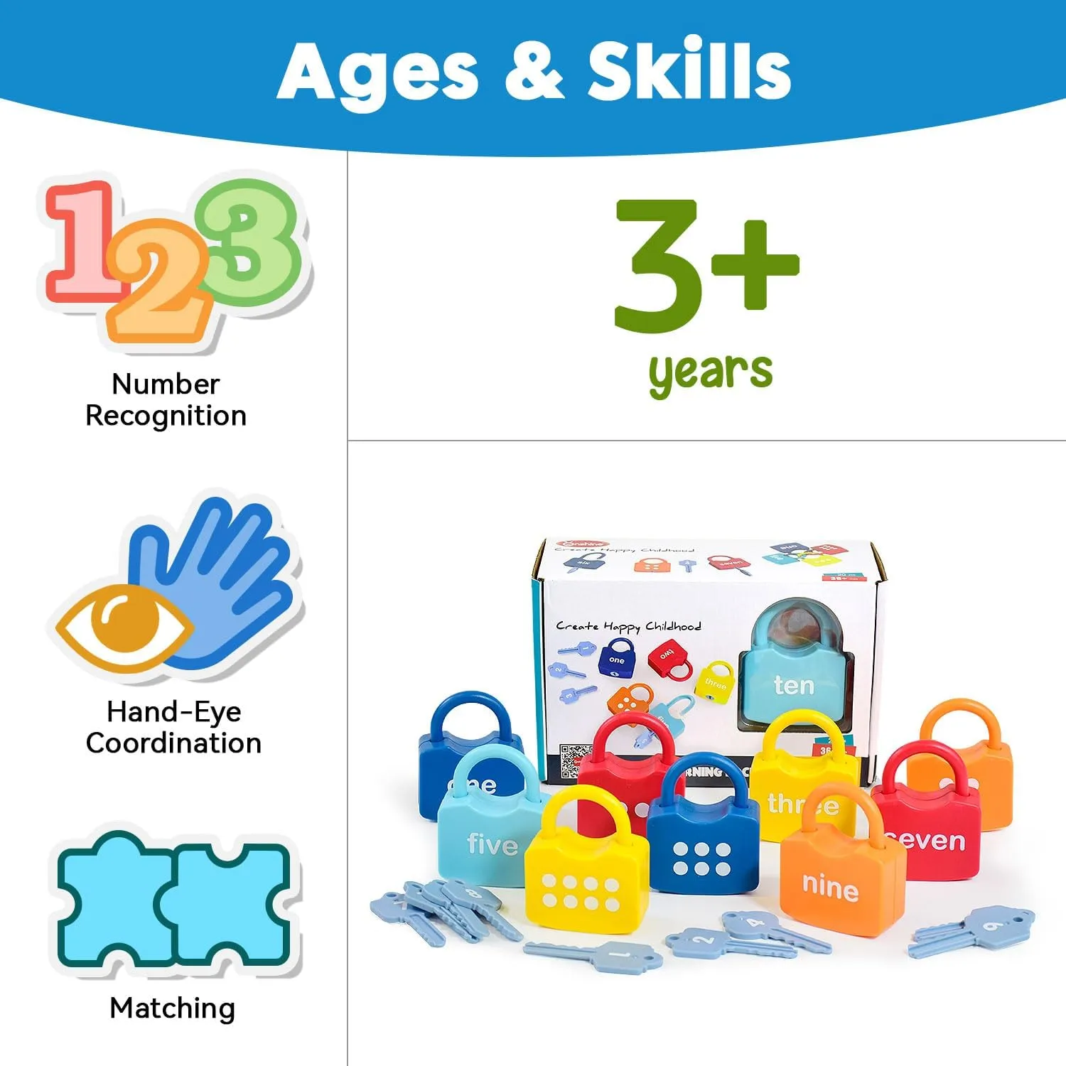Montessori Toys for 3 Year Old, Preschool Activities Toys Games for Toddler, Lock & Key Counting Toys for Toddlers, Math Manipulatives for Preschool Kindergarten Learning & Education