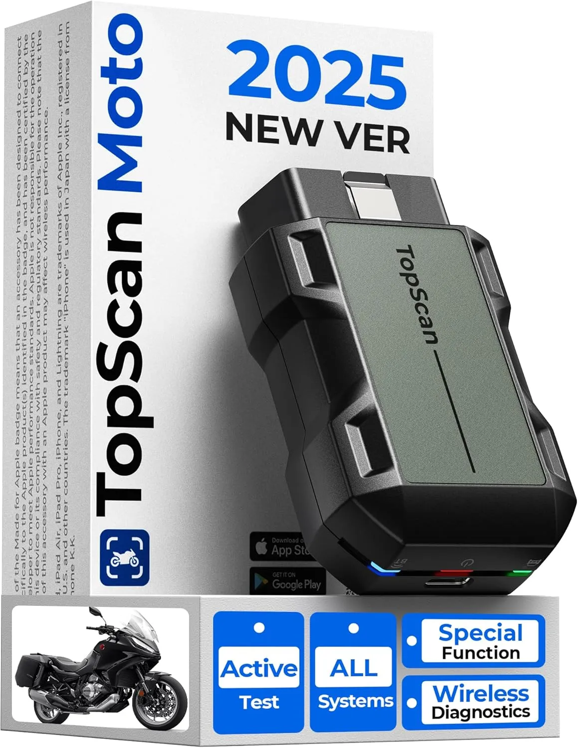 Motorcycle Scan Tool TOPDON TopScan, Wireless Motorcycle Scanner Fits for Harley, Ducati, BMW & Japan Brands, All Systems Motorbike Scanner Tool with Reset Functioan, Data Stream, AutoVIN
