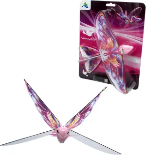 MUKIKIM Self Flying eBird Pink Butterfly - Electronic Flying Bird Drone Toy. Adjust The Rudder to Make The Flapping Wings Bird Fly Forward and Back to You. 3 Flying Models! No Remote Control Needed