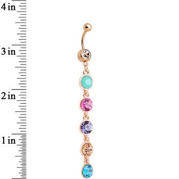 Multi Gem Rose Gold Plated Skinny Line Drop Dangle Belly Ring