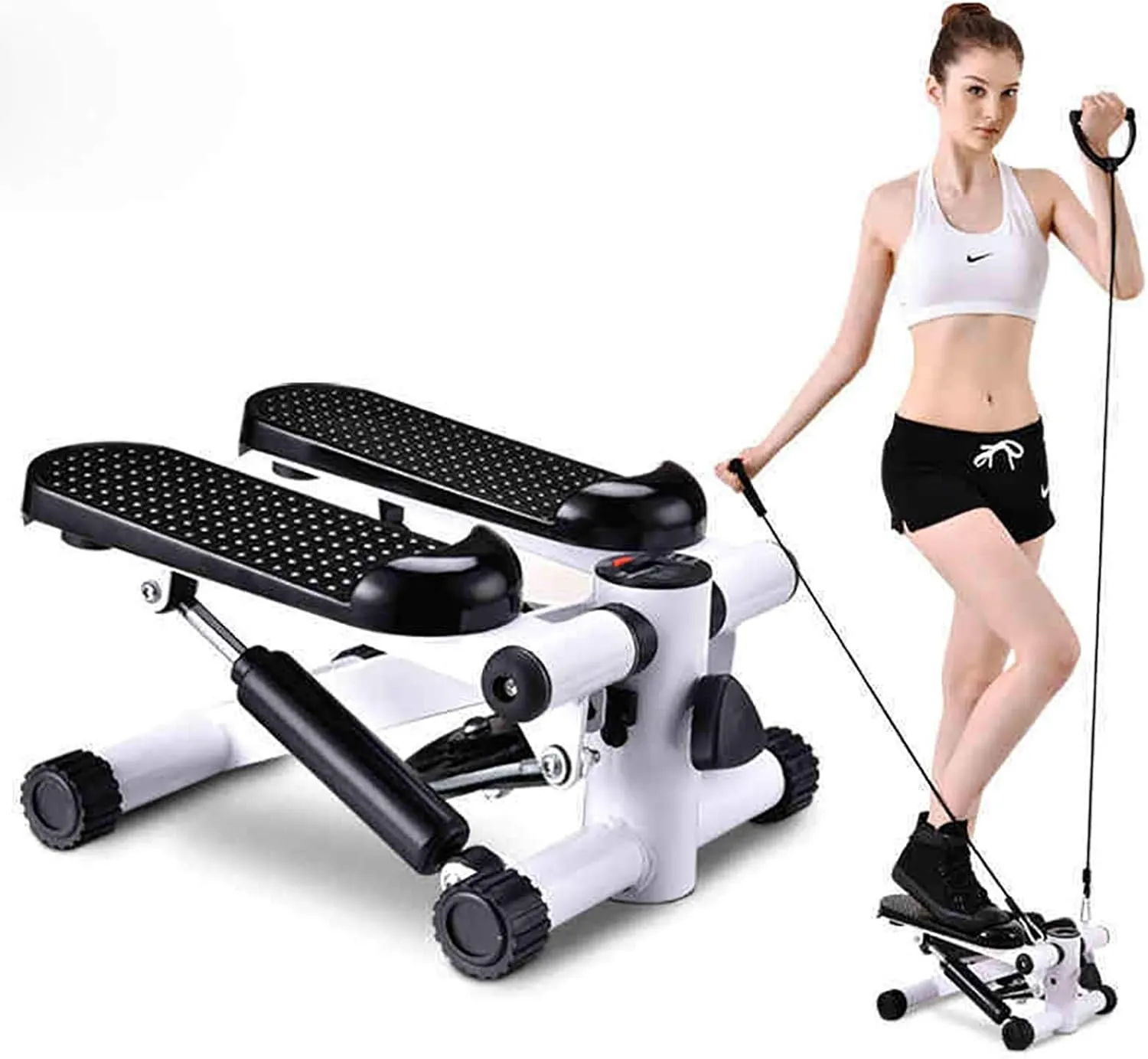 Multifunction Stepper Fitness Exercise Machine Mini Hydraulic Stepper with Drawstring Cardio Exercise Steppers Home Fitness Equipment with LCD Display 150kg Load Pedal Machine (Color A)