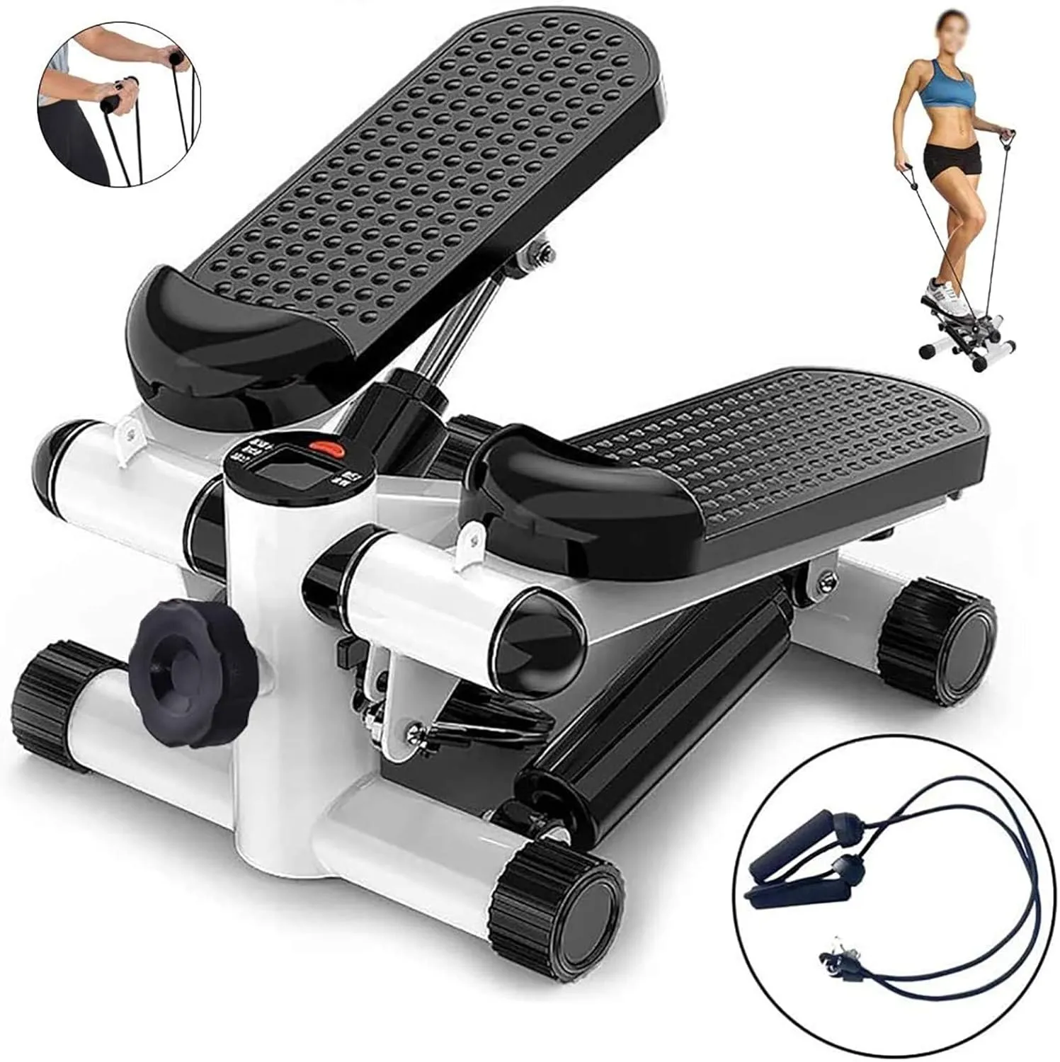 Multifunction Stepper Fitness Exercise Machine Mini Hydraulic Stepper with Drawstring Cardio Exercise Steppers Home Fitness Equipment with LCD Display 150kg Load Pedal Machine (Color A)