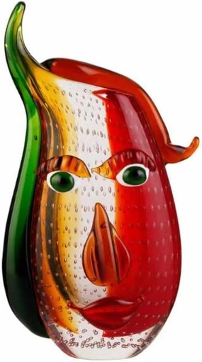 Murano-Style Art Glass Vase with a Face - 12.6" Tall Mouth-Blown Artistic Sculpture with Vibrant Colors & Accents - Rich Colored Home Décor