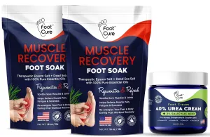 Muscle Relief Foot Soak with Epsom Salts - All Natural Salts for Post Workout Recovery - Softens Calluses - Soothes Sore & Tired Feet & Tea Tree Oil Foot Cream - Moisturizing Athletes Foot Care