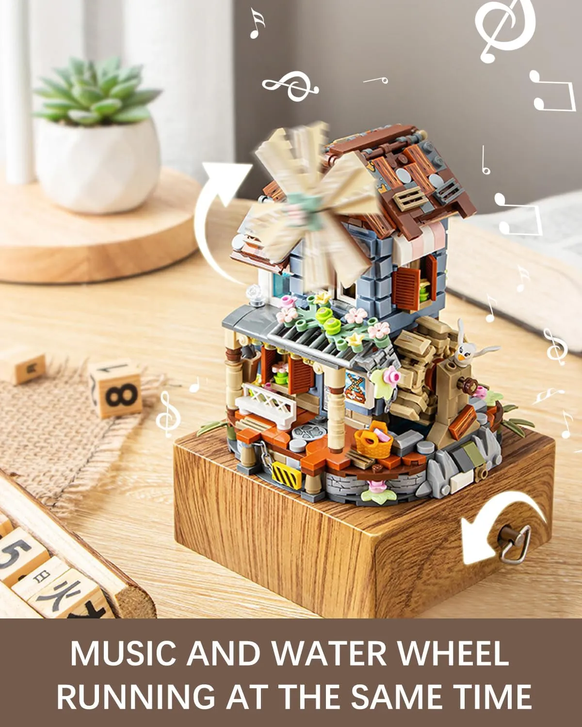 Music Box Building Blocks Set, Japanese Windmill House, Farm House Scene Creative Model, Mini Bricks Construction Building Toy for Adults, Gifts for Girls (1239)