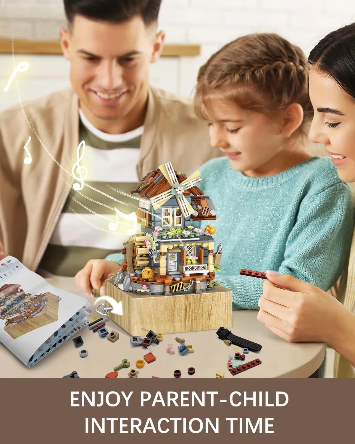 Music Box Building Blocks Set, Japanese Windmill House, Farm House Scene Creative Model, Mini Bricks Construction Building Toy for Adults, Gifts for Girls (1239)