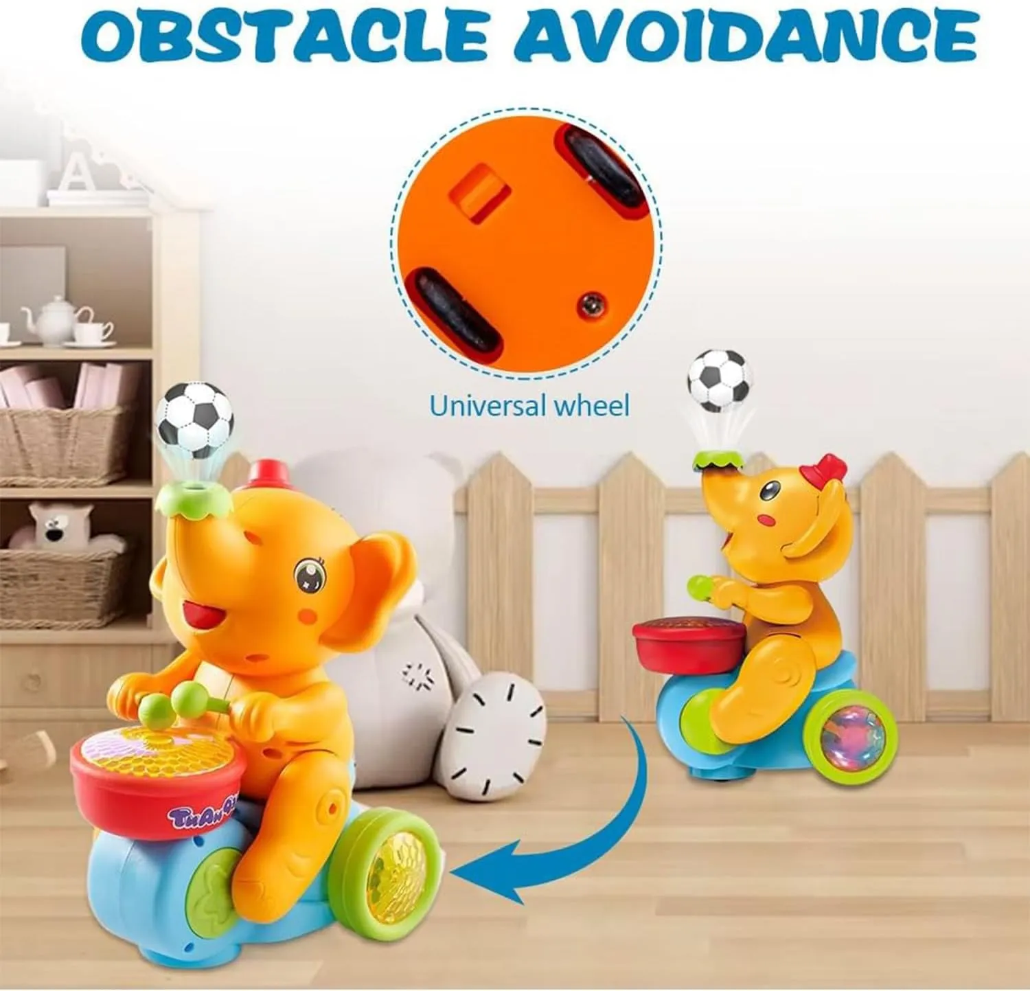 Musical Walking Elephant Drummer Toy, Viral Elephant Toy with Ball, Baby Elephant Toy Floating Ball, Electric Elephant Toy with Music Light Universal Wheel for Kids 1-3 (Orange)