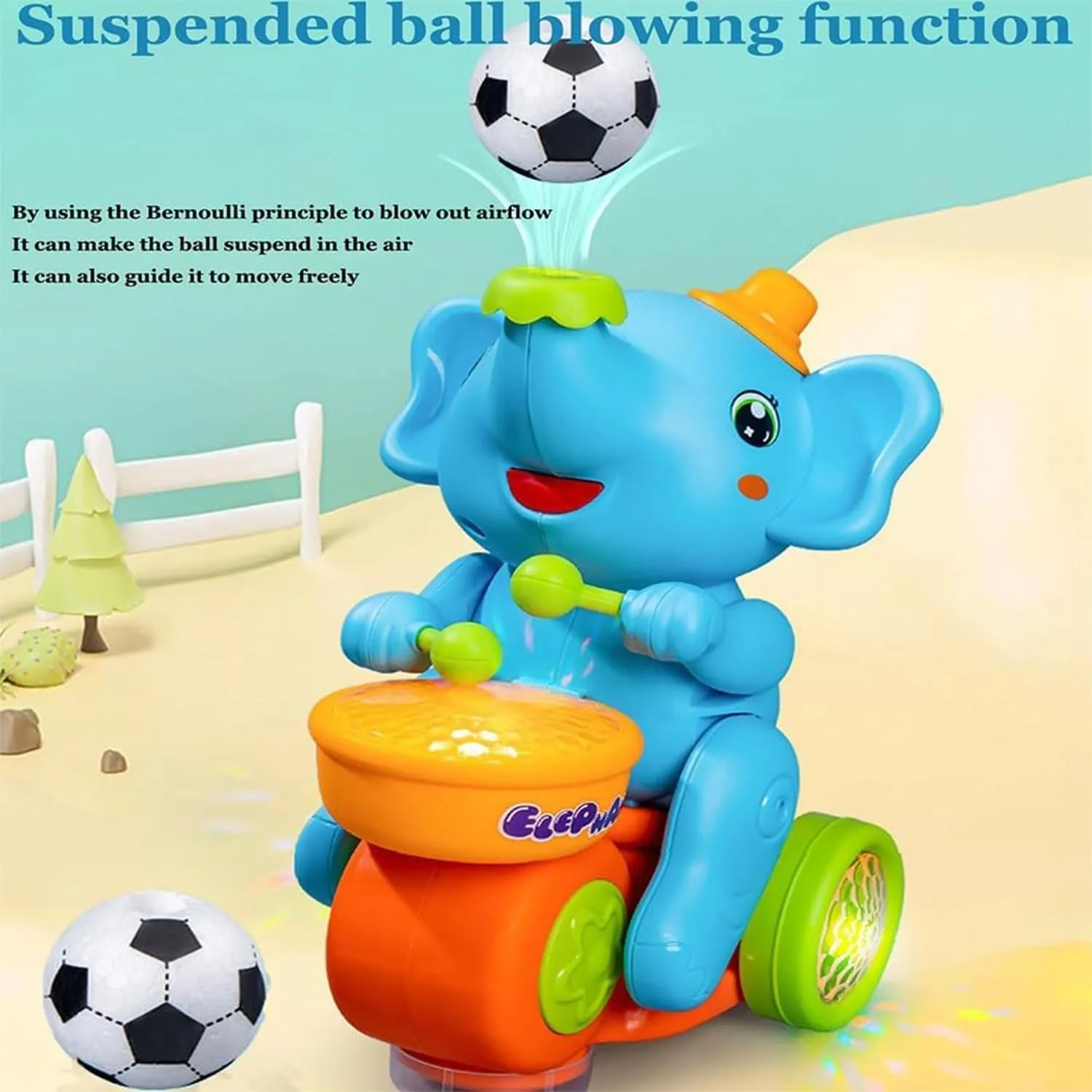 Musical Walking Elephant Drummer Toy, Viral Elephant Toy with Ball, Baby Elephant Toy Floating Ball, Electric Elephant Toy with Music Light Universal Wheel for Kids 1-3 (Orange)