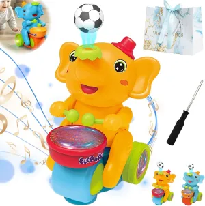 Musical Walking Elephant Drummer Toy, Viral Elephant Toy with Ball, Baby Elephant Toy Floating Ball, Electric Elephant Toy with Music Light Universal Wheel for Kids 1-3 (Orange)
