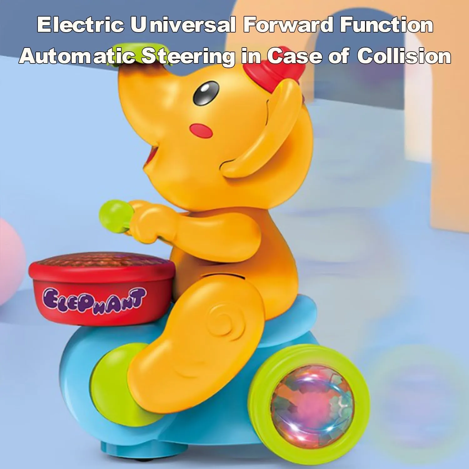 Musical Walking Elephant Drummer Toy, Viral Elephant Toy with Ball, Baby Elephant Toy Floating Ball, Electric Elephant Toy with Music Light Universal Wheel for Kids 1-3 (Orange)