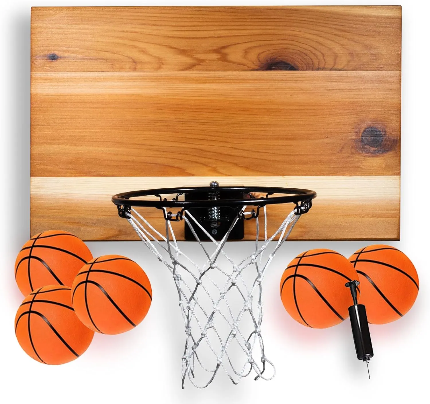 MVP Mini Indoor Basketball Hoop & Ball Set in Solid red Cedar Made in USA. Unique Over The Door or Wall Option 5 Mini Basketballs for Indoor Fun.