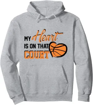My Heart is on that Court Basketball Dad funny gift for men Pullover Hoodie