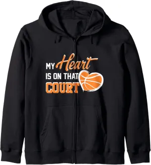 My Heart is on that Court Basketball Dad funny gift for men Zip Hoodie