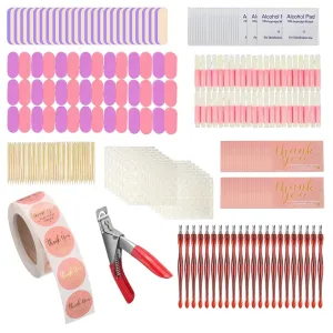 Nail Tool Kit - 50 Piece Set with Nail Glue, Adhesive Tabs, Buffer, File, Clipper, Prep Pad, Thank You Card, OPP Bag