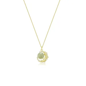 Natural Hetian Jade & Zircon Necklaces for Women, Dainty Green Jade Pendant for Women, Lucky Green Jade Elegant Jewelry Gift for Women Lover Her (925 Sterling Silver with Gold Plated)