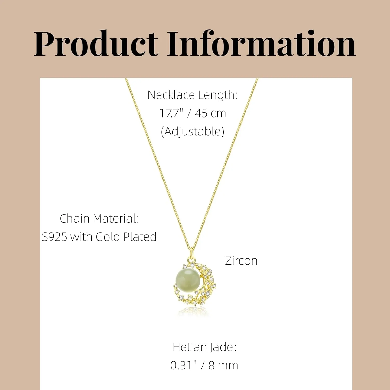 Natural Hetian Jade & Zircon Necklaces for Women, Dainty Green Jade Pendant for Women, Lucky Green Jade Elegant Jewelry Gift for Women Lover Her (925 Sterling Silver with Gold Plated)