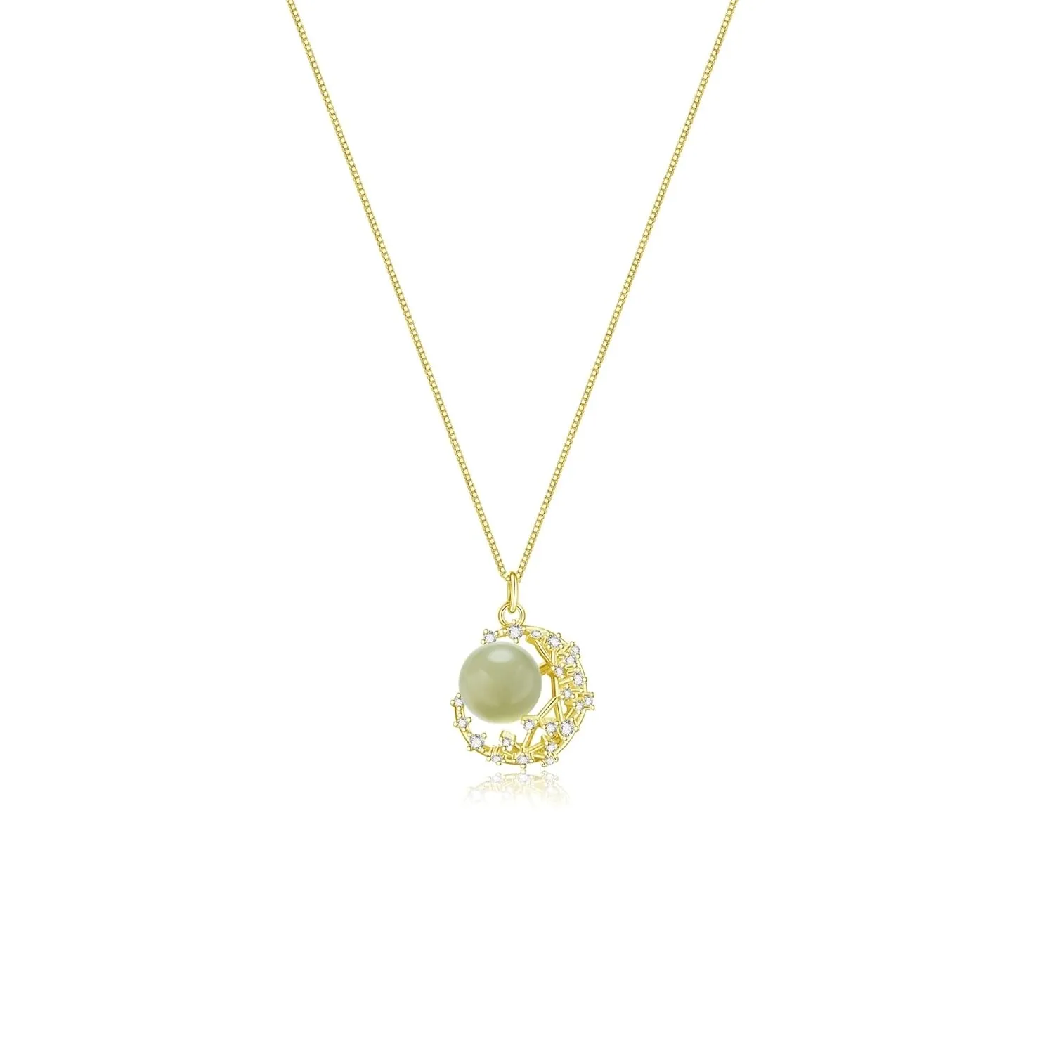 Natural Hetian Jade & Zircon Necklaces for Women, Dainty Green Jade Pendant for Women, Lucky Green Jade Elegant Jewelry Gift for Women Lover Her (925 Sterling Silver with Gold Plated)