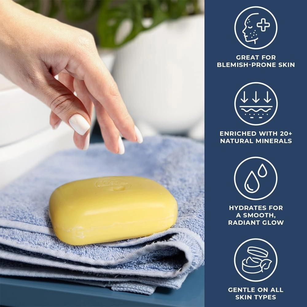 Natural Elephant Dead Sea Sulfur Soap 4.4 oz with Dead Sea Salt, Aloe Vera, Sulphur Face and Body Cleanser for All Skin Types (4 Pack (17.6 oz Total))