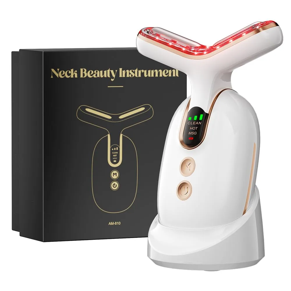 Neck Face Massager, Multifunctional Facial Massager, Face Sculpting Tool for Skin Care with Vibration, Thermal (White Gold)