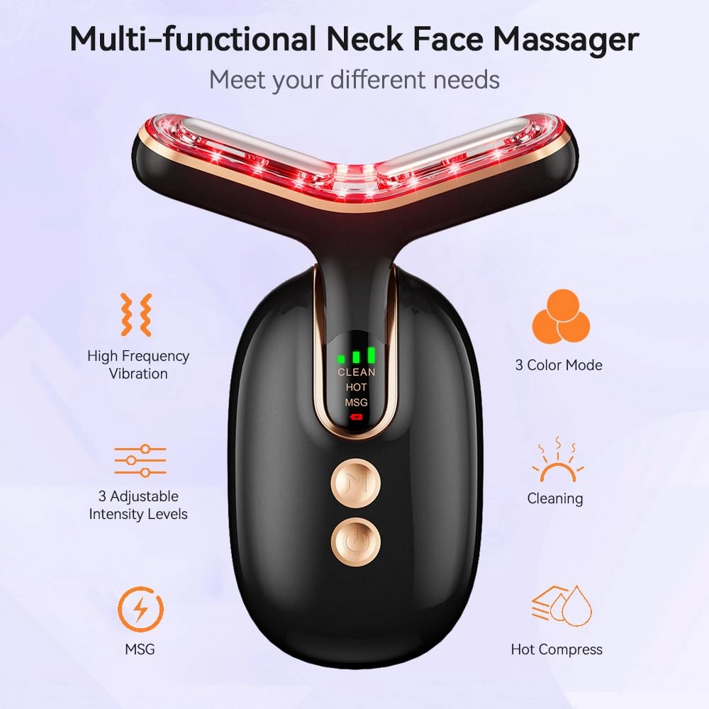 Neck Face Massager, Multifunctional Facial Massager, Face Sculpting Tool for Skin Care with Vibration, Thermal (Black Gold)