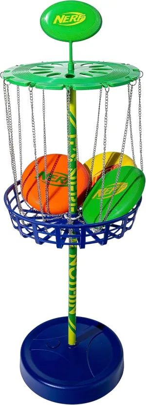Nerf Disc Golf Starter Set - (3) Mini Golf Discs   (1) Target Basket Included - Complete Portable Set for Backyard   Beach Play