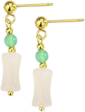 New 2026 925 Sterling Silver Jade Earrings Pearl Magnolia Flower Eardrops Vintage Jewelry Fashion Trendy Accessories Creative Gift