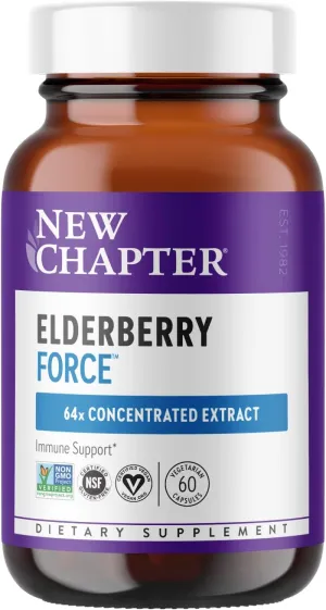 New Chapter Vegan Elderberry Capsules with 64x Concentrated Black Elderberry   Black Currant for Comprehensive Immune Support, Non-GMO Project Verified, Gluten Free, Certified Vegan, 60 Count