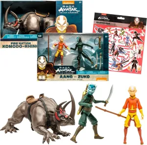Nickelodeon Avatar Action Figures Set - Avatar Action Figure Set Bundle with 3 Avatar Figurines Featuring Aang, Zuko, and Rhino Plus Stickers | Avatar The Last Airbender Mini Figures